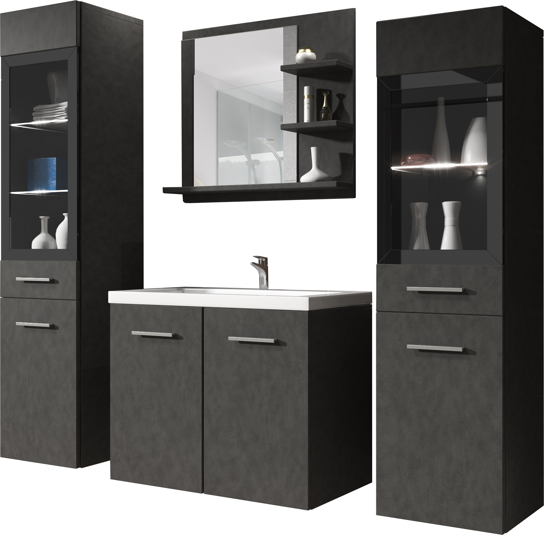 Meble łazienkowe w kolorze matera z LED-MARIT I