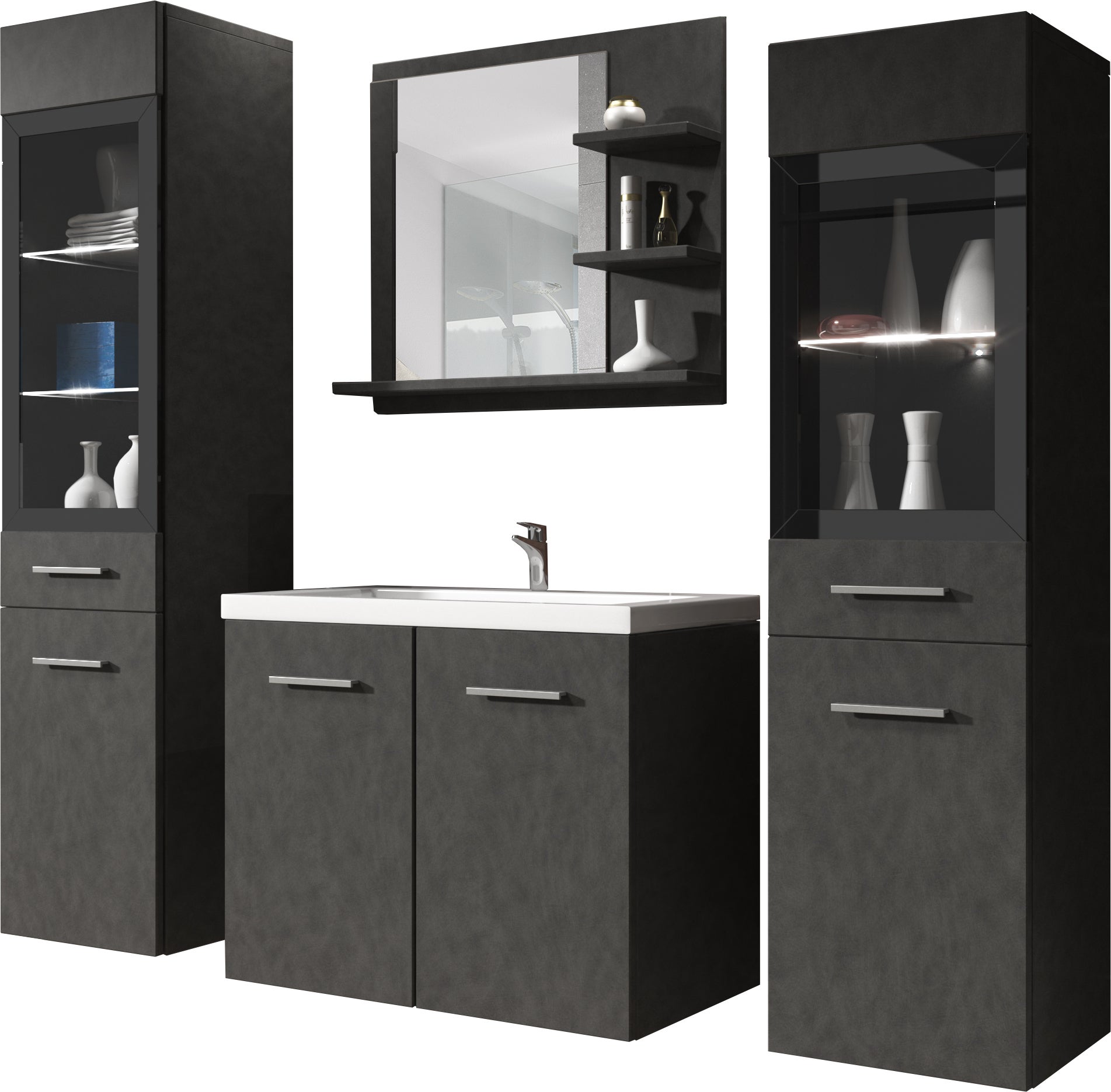 Meble łazienkowe w kolorze matera z LED-MARIT I