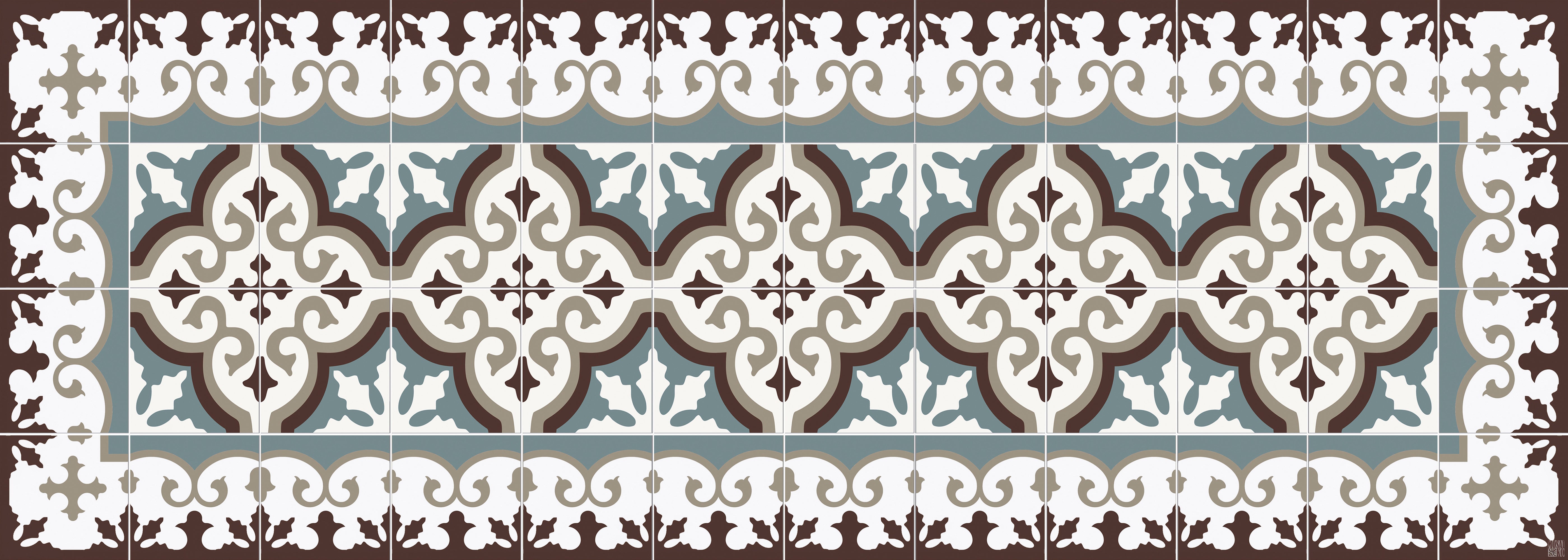 Alfombra de vinilo flocons aigue-marine 50x140 cm - pvc antideslizante, vinilica para cocina o salón, lavable, estilo hidraúlico, azul