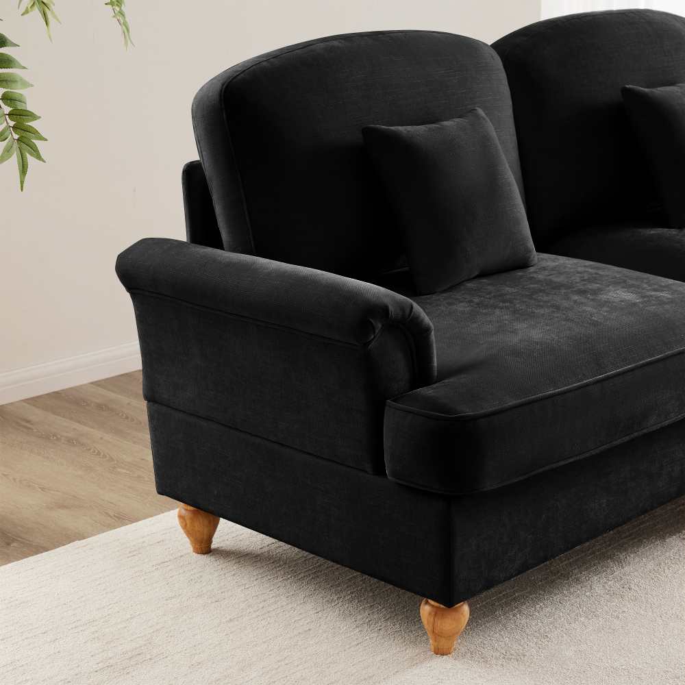 Divano 4 posti in velluto stile Mid-Century, braccioli conici, gonna rimovibile e gambe a fuso – comfort per il soggiorno - 6