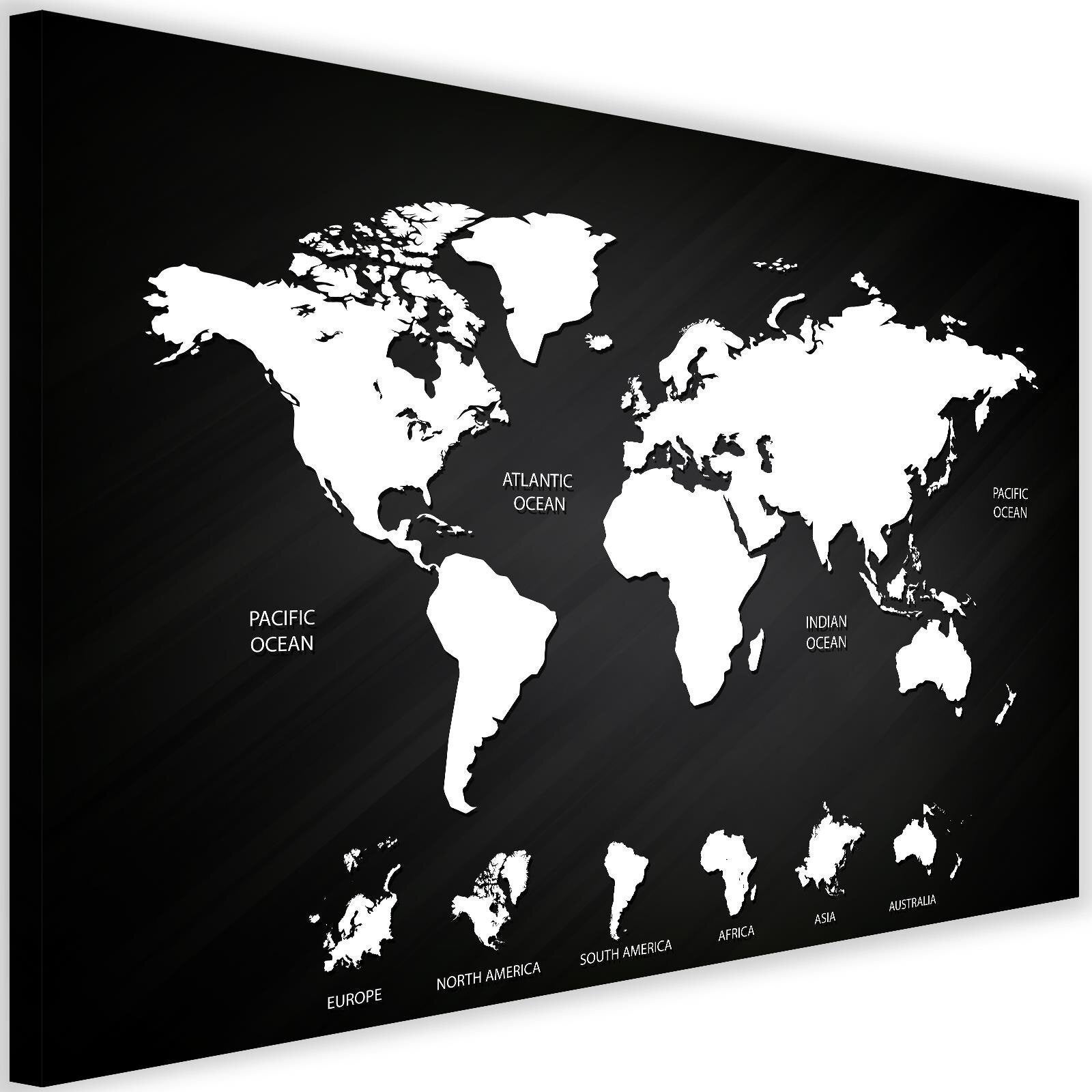 Obraz na płótnie, Mapa świata czarno biała 120x80