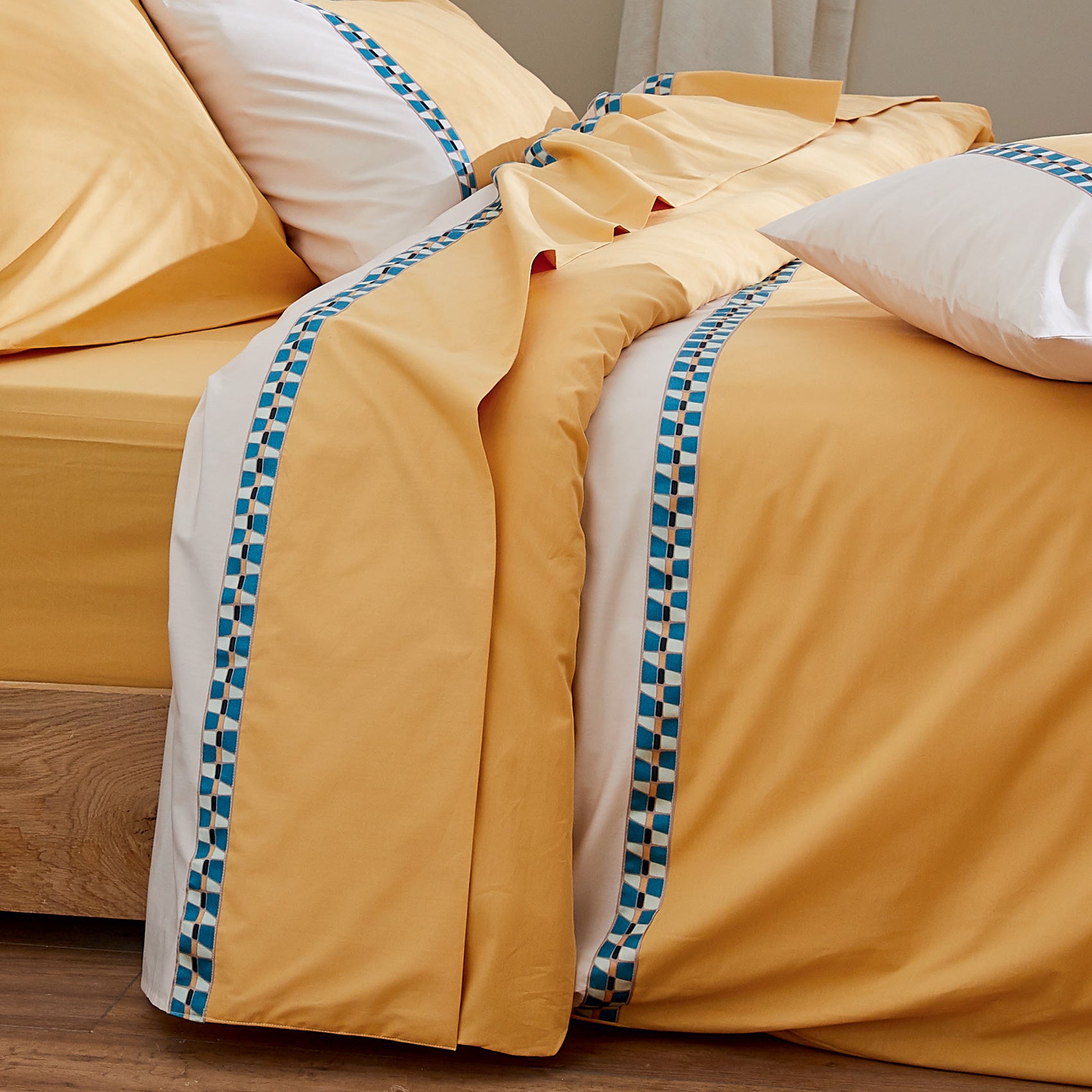 Housse de couette percale avec galon - Jaune - 300x240 cm - Percale de