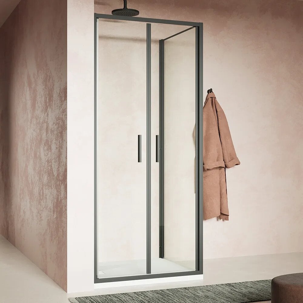 Mampara de ducha slim 70x70 cm con puerta saloon y panel fijo, perfiles ...
