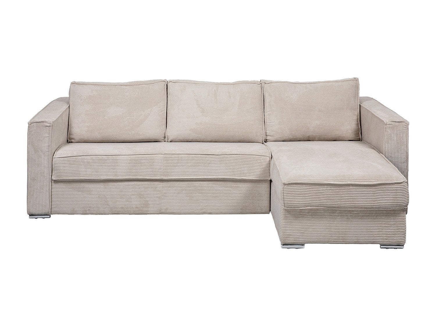 Kanapa narożna dwustronna rozkładana typu express z beżowego sztruksu - Miejsce do spania z szerokimi listewkami 140 cm - Materac 18 cm - LORETO