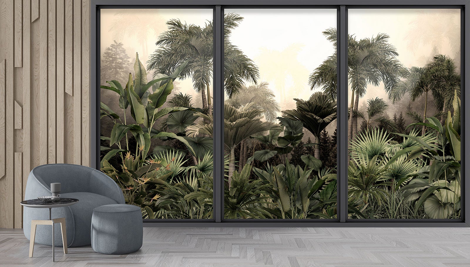 Papier peint panoramique Trompe l'oeil baie vitrée - Jungle - Largeur 260 cm x Hauteur 156 cm - 4