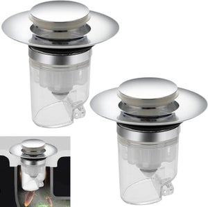 Bouchon Lavabo Pop-Up Inox 34-38 Mm Anti-Odeur Universel – Bonde Avec Filtre Anti-Colmatage + 2 Joints Silicone