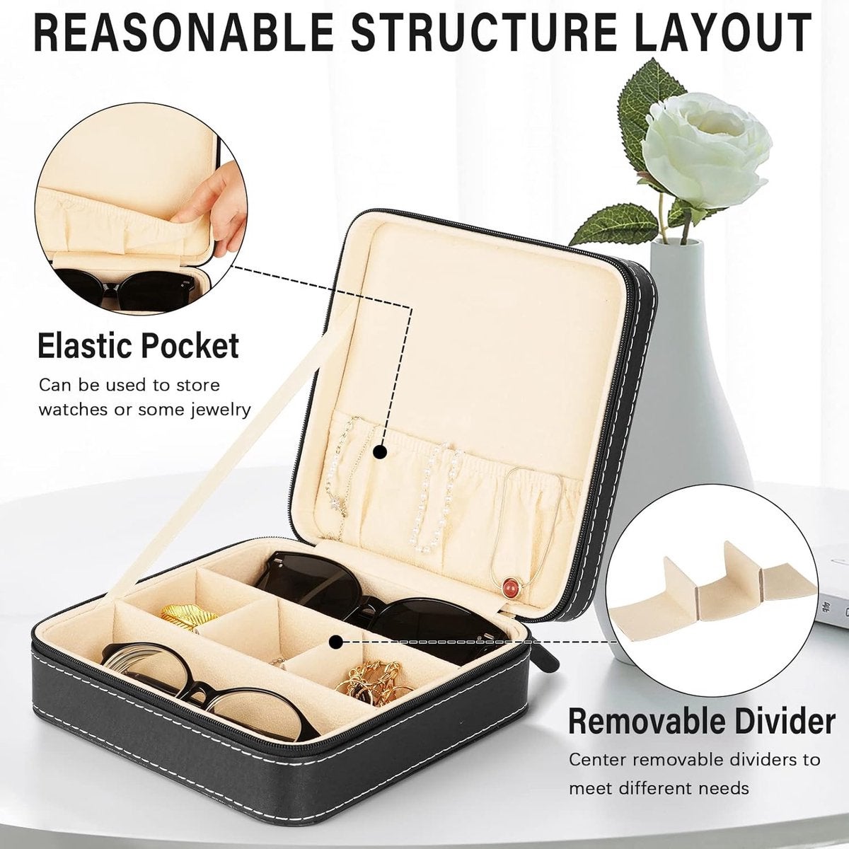 CTDMJ étui de voyage pour lunettes de soleil, rangement à 6 emplacements pour lunettes, étui pliable en cuir synthétique