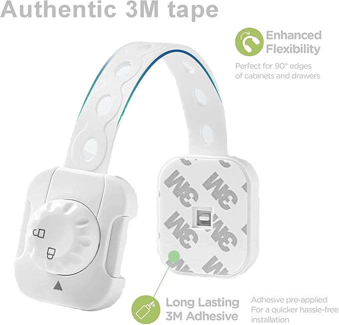 Blocchi Sicurezza Per Bambini - 8 Serrature Adesive Per Cassetti, Armadi E Frigoriferi, Bianco E Nero - 6