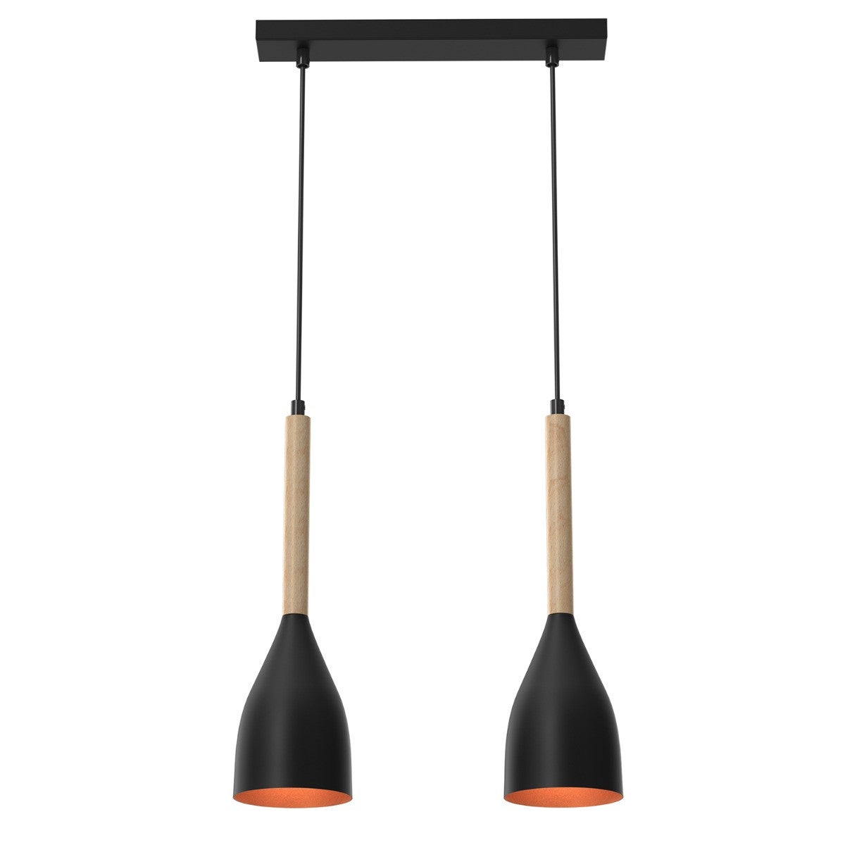 Lampa wisząca Muza czarny matowa-jasne drewno-złota 2xE27x15W wym: 110 x 36 x 11 cm metal Luminex