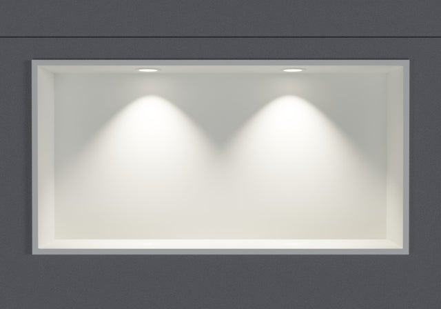 BERNSTEIN - Cabina de ducha de acero inoxidable + 2 focos LED, repisa de ducha oculta - 30x60x10cm (AlxAnxPr) - Blanco, 2x Foco blanco mate