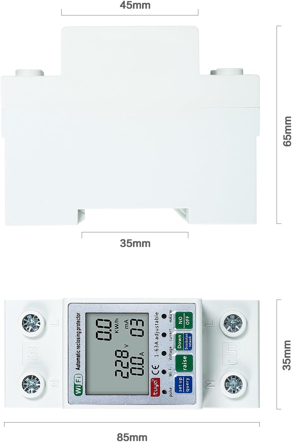 Compteur numérique intelligent WiFi, compatible avec la commande à distance via application mobile, 220 V 63 A - 2