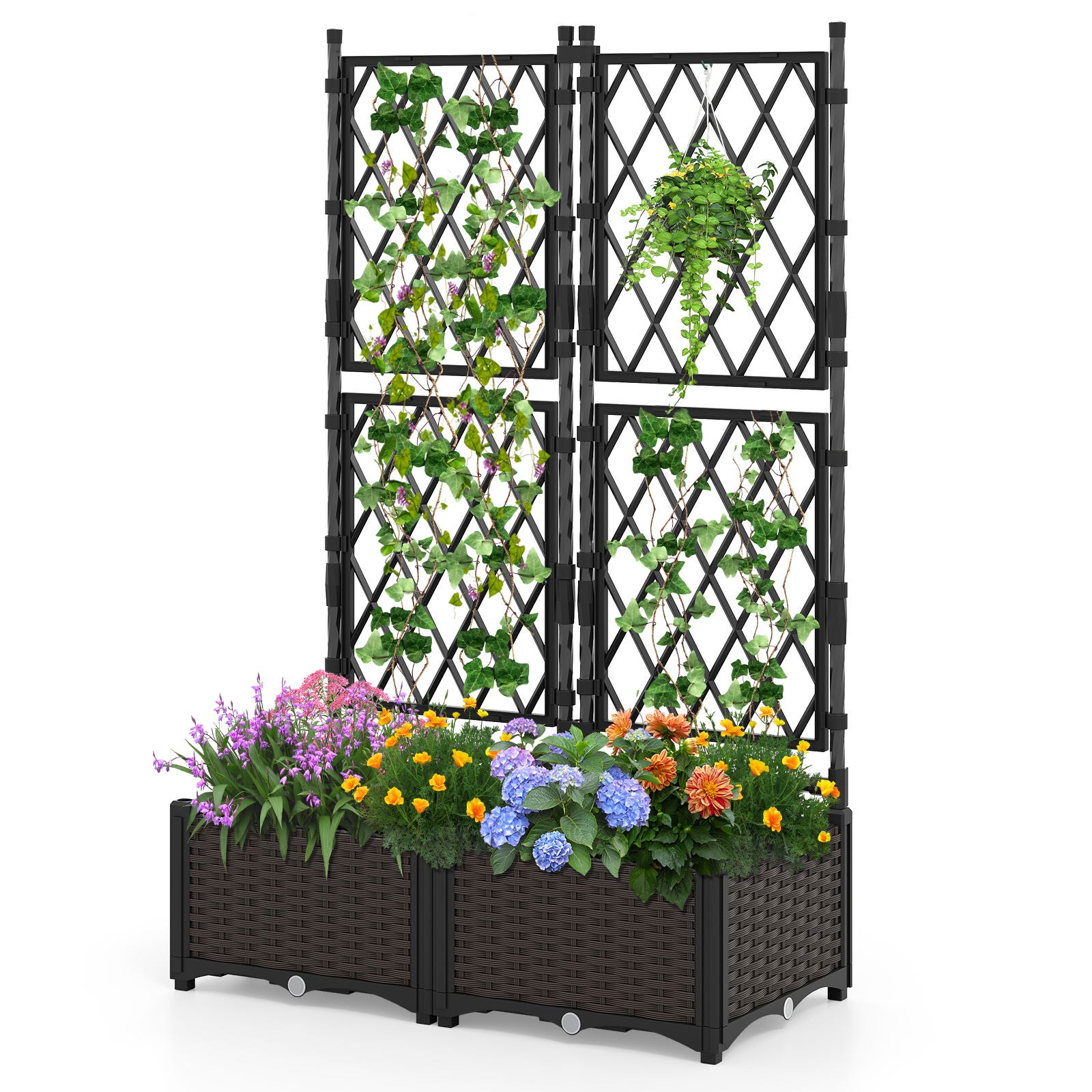 Jardini re Sur lev e Avec Treillis Double Bac Plantes Auto arrosant jardini-re-sur-lev-e-avec-treillis-double-bac-plantes-auto-arrosant