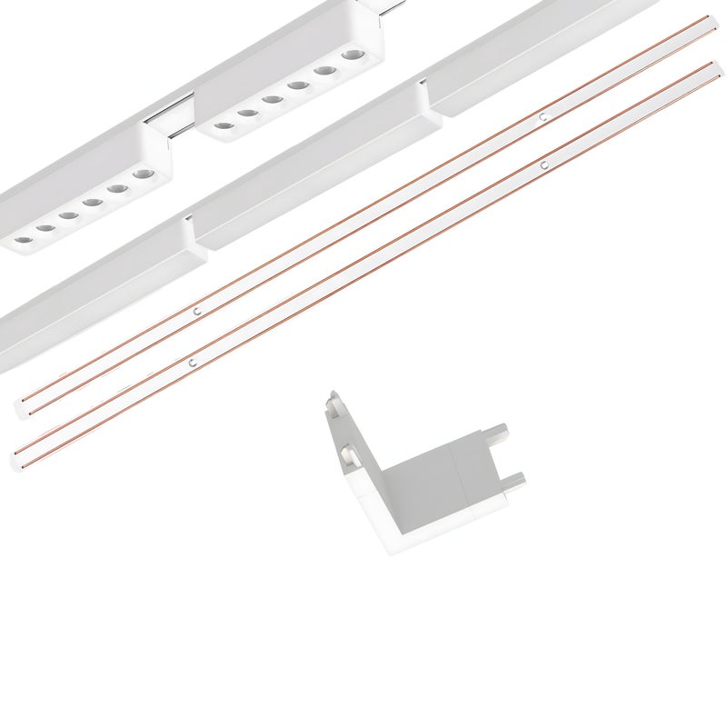 Zestaw oświetlenia szynowego LED Biały system magnetyczny 2 x szyna 1m + 5 lamp LED + łącznik kątowy pionowy - LEDHOFF