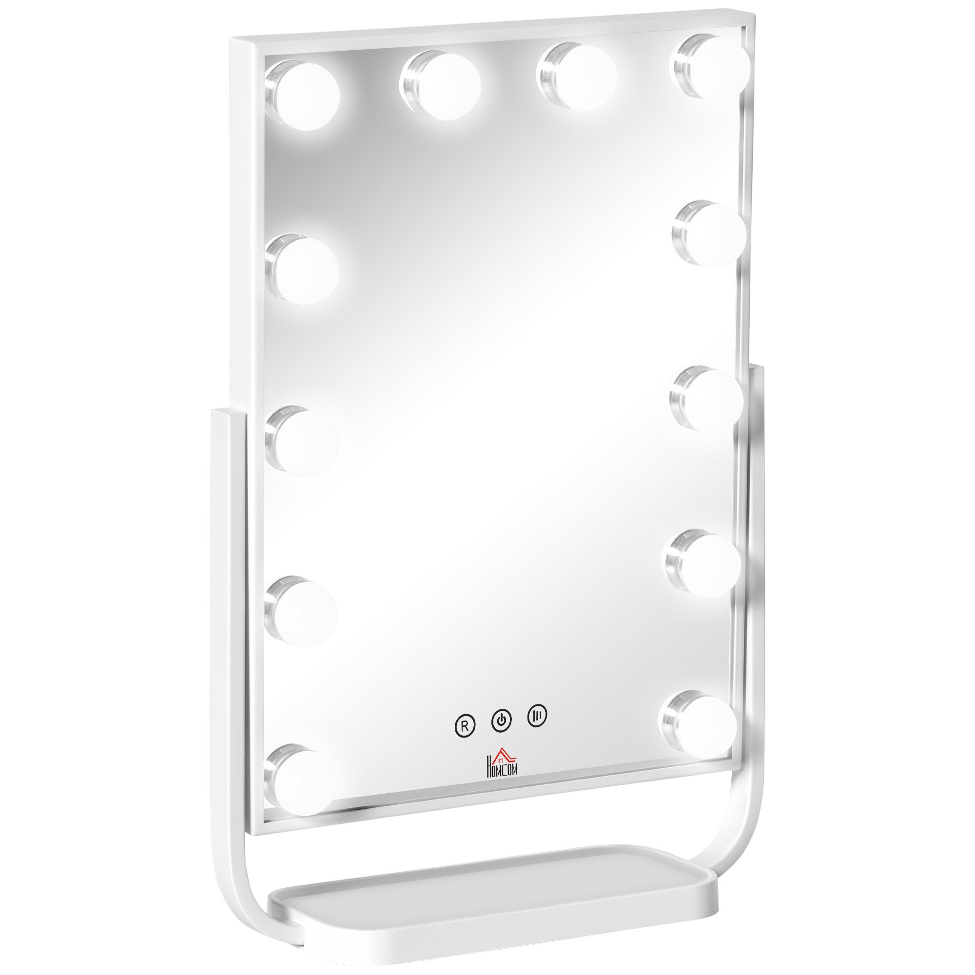 Miroir maquillage Hollywood léger 12 LED 3 modes, écran tactile lumineux réglable, fonction mémoire, chambre/salle bain, 32,8x11x47,4 cm, blanc - 2