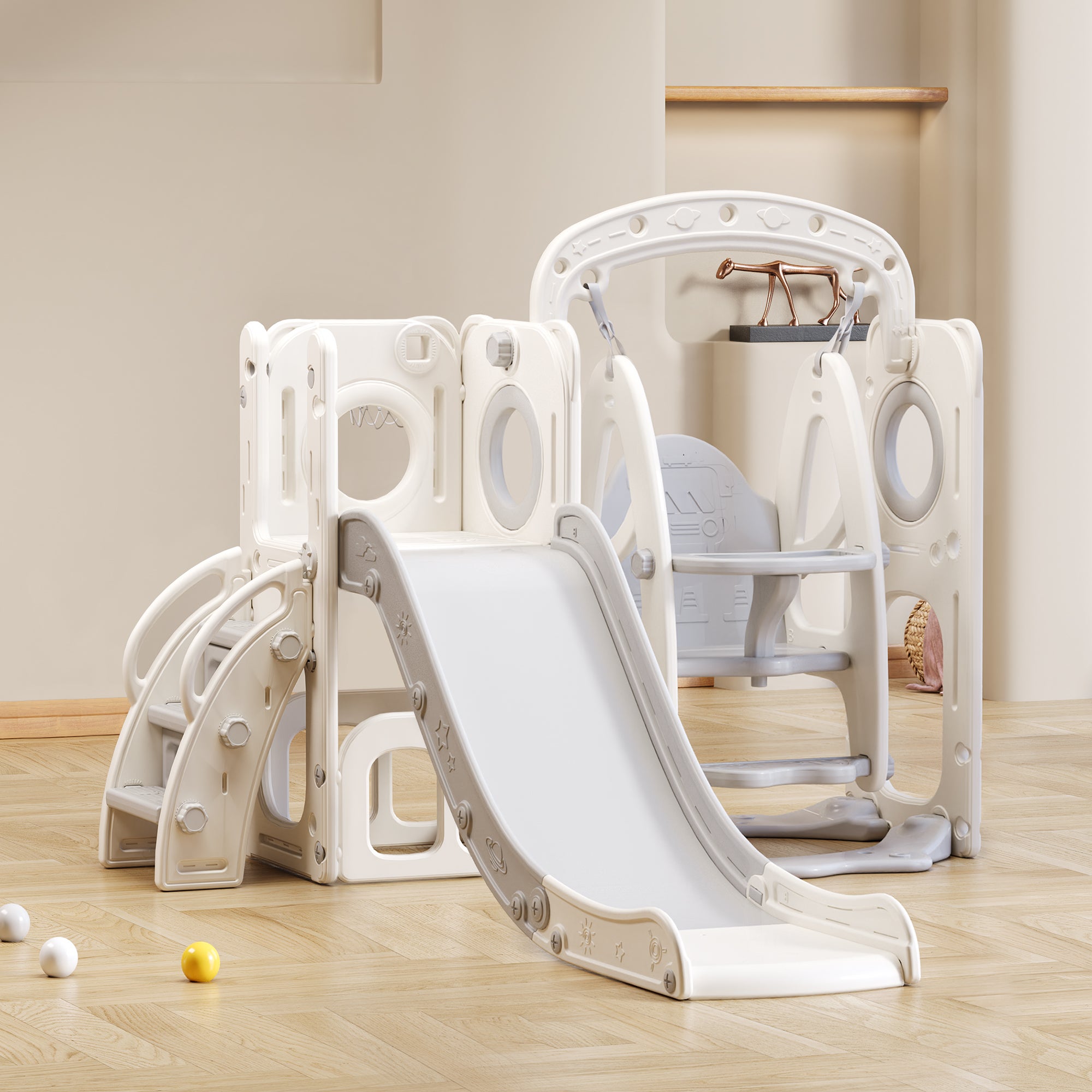 10 in 1 Parco Giochi per Bambini, Set Altalena e Scivolo con Canestro da Basket Telescopio Volante, Palestra da Gioco per Bambini 1 Anni + (Rosa) | Leroy Merlin