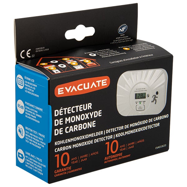 Détecteur monoxyde de carbone [evacuate], autonomie 10 ans, garantie 10 — free download