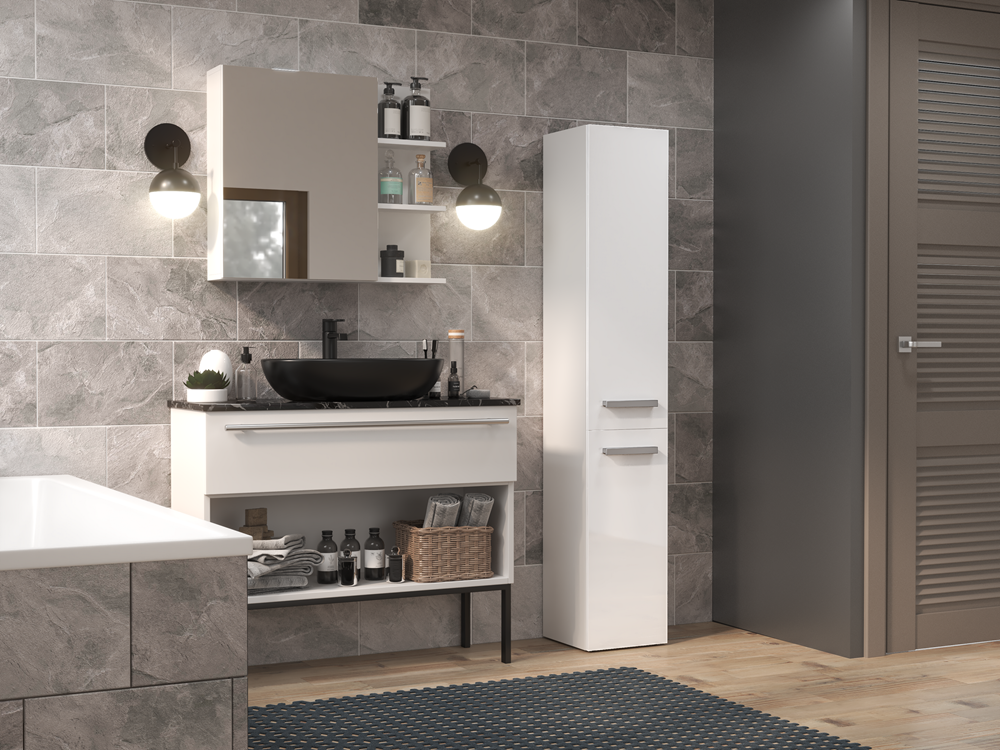 YANA - Mueble de baño con cesto de ropa - 31x30x174cm - Columna de almacenaje para baño - 6