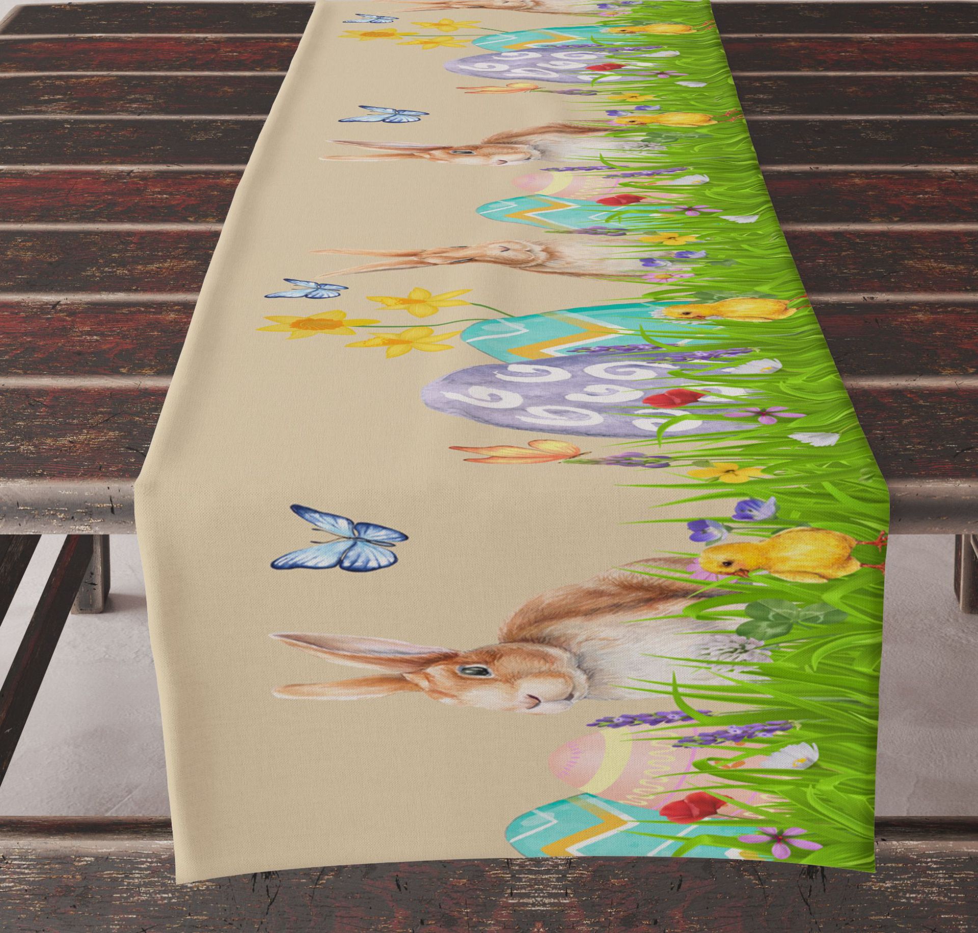Lniany bieżnik (33 x 183 cm) do dekoracji zewnętrznych, balkonowych, wewnętrznych i na przyjęcia.