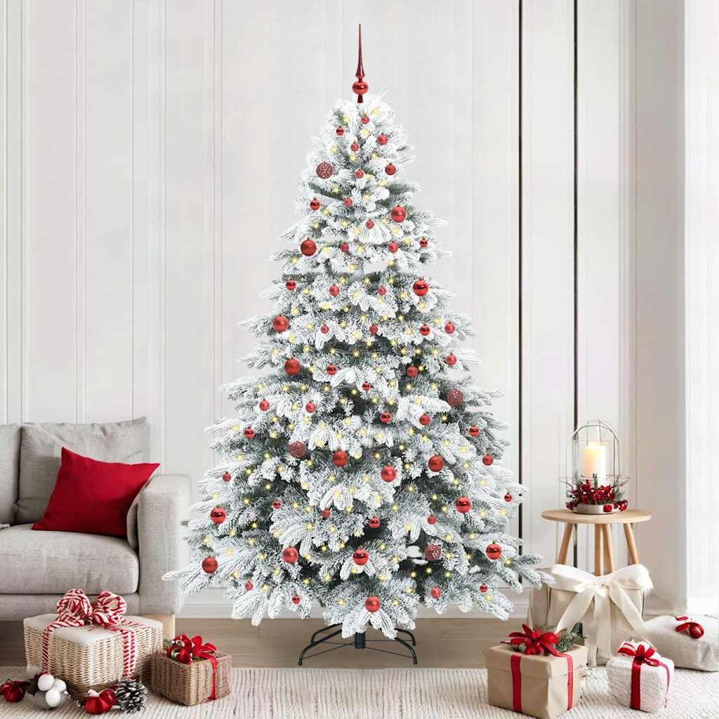 Sapin De Noël Artificiel Blanc 1,8 M Avec Lumières LED Télécommandées - 550 Branches PE - 300 Lumières Blanc Chaud/multicolore - Montage à Charnière Facile