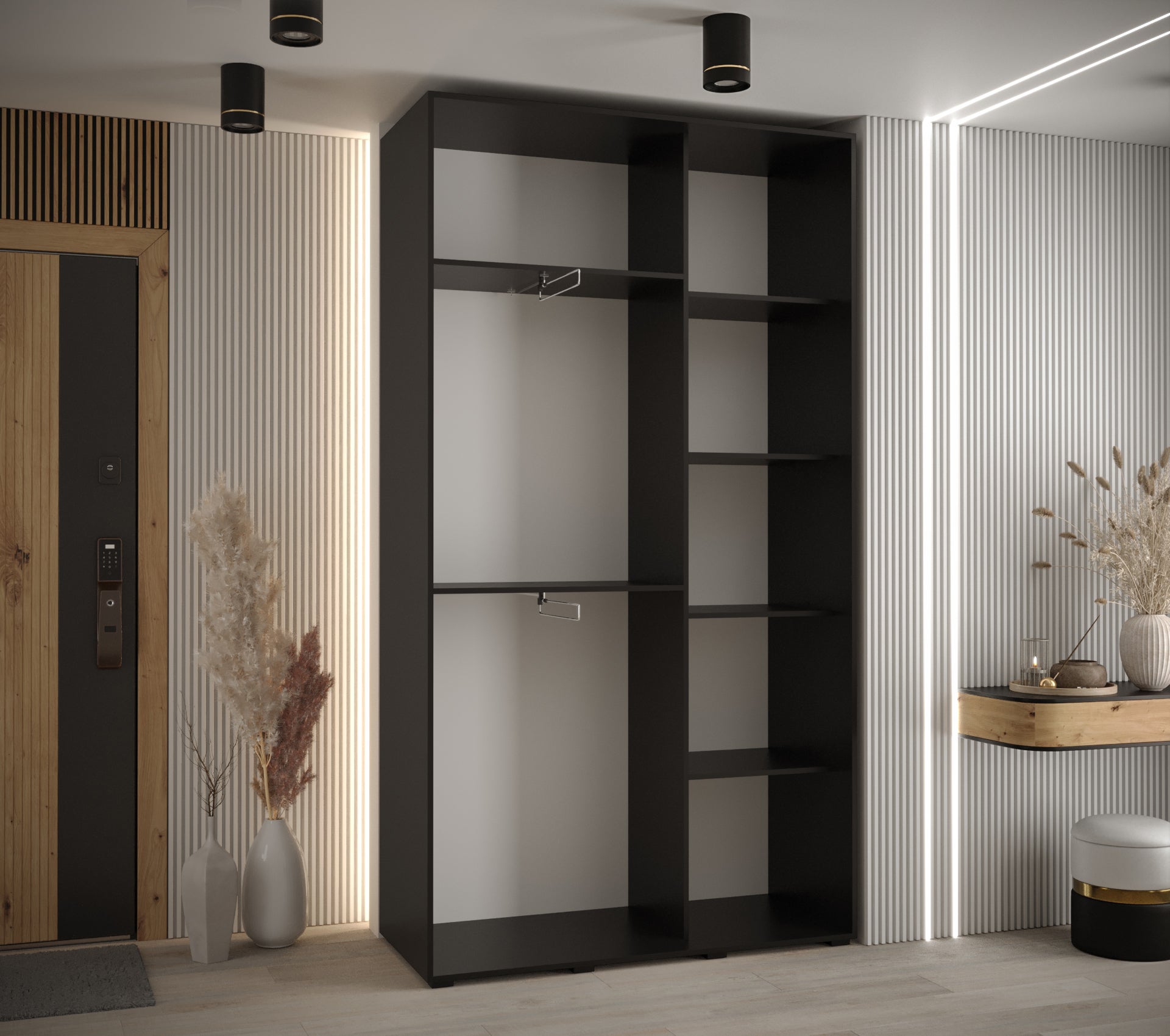 Szafa przesuwna wysoka Davos 6 140 x 45 x 235,2 cm czarny + artisan + u. srebrny - Abiks Meble - 4