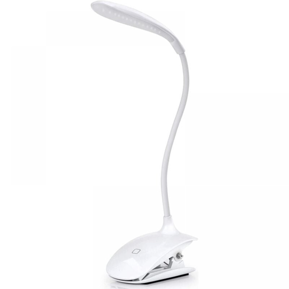 Lampa do czytania LED do książek - Ładowalna lampka biurkowa z klipsem, z kablem USB, 3 poziomy jasności do wyboru - Biała
