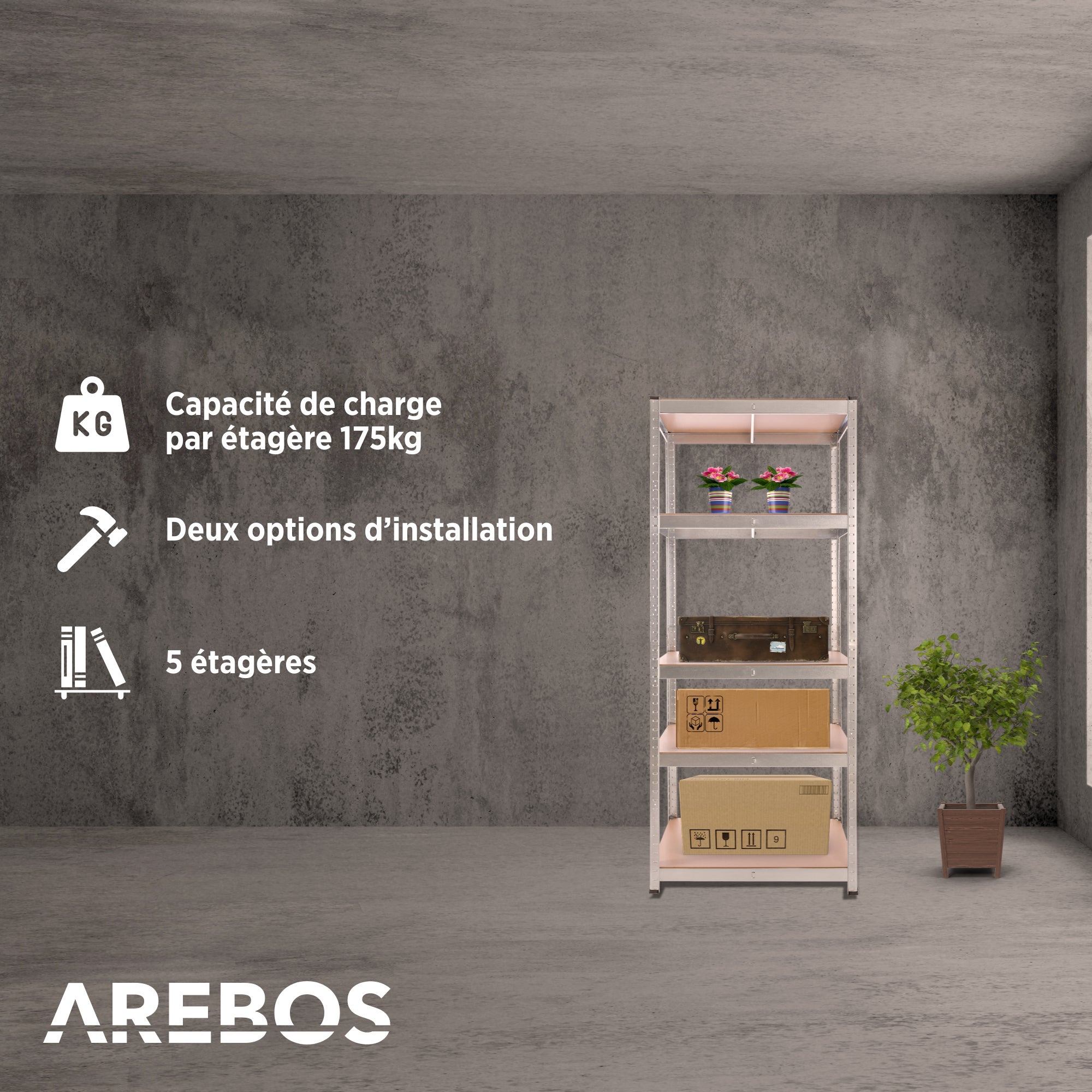 AREBOS Etagère Charge Lourde | 875 kg Capacité Totale | 180 x 75 x 45 cm | Métal galvanisé et Panneau de Fibre de Bois MDF - 2