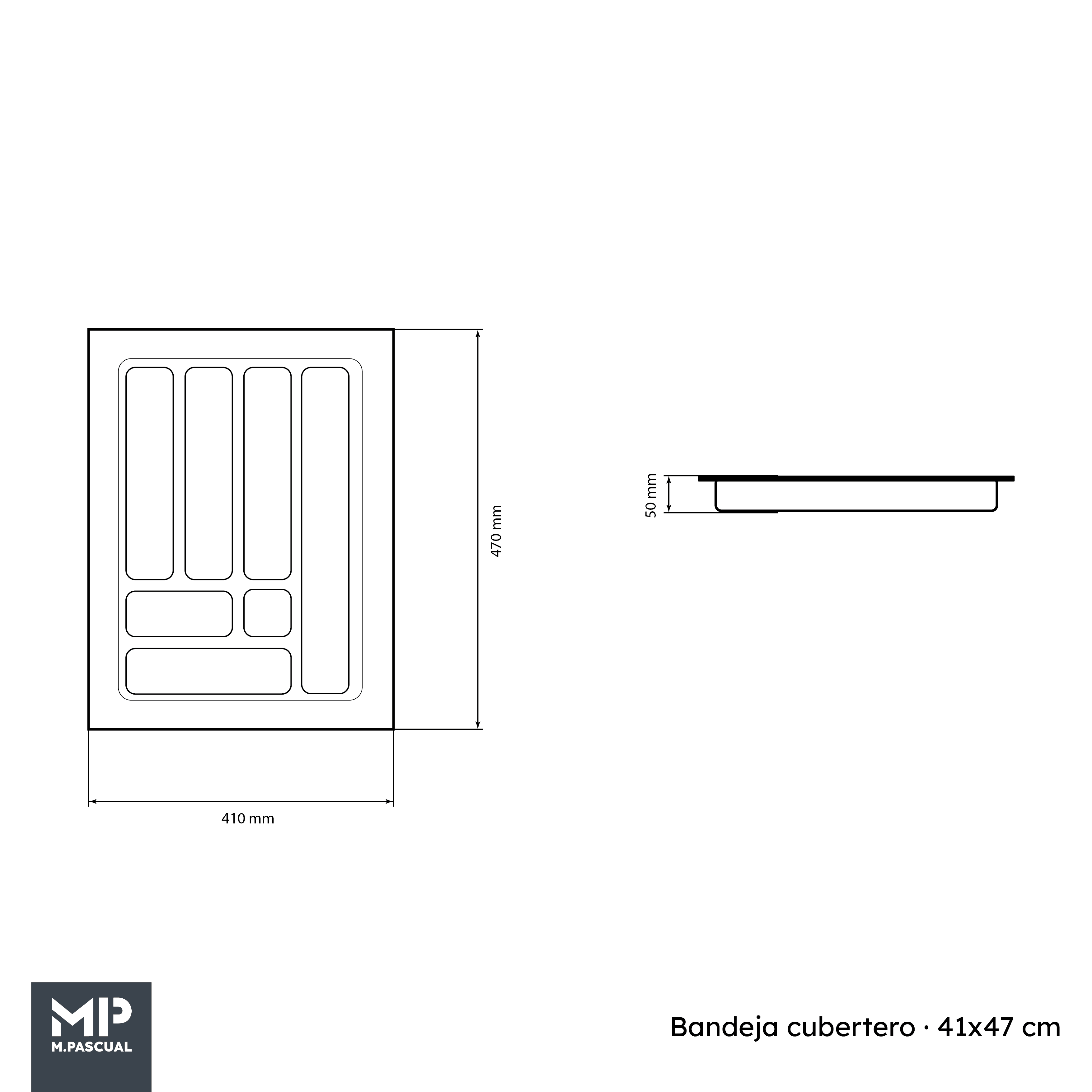 Bandeja Cubertero Cajón Cocina 41×47 cm Gris | Organizador Cubiertos Polipropileno | Apto Cajones 45 cm | Fácil Limpieza - M.Pascual - 4