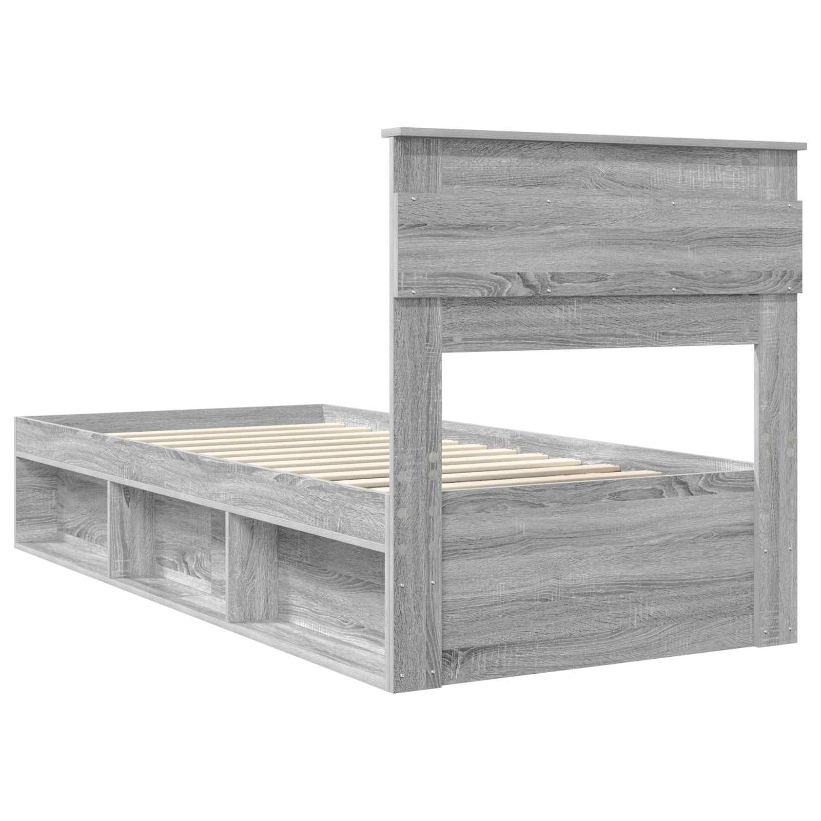 Cadre de lit gris en bois de pin massif pour la chambre, 75 × 190 cm - 9