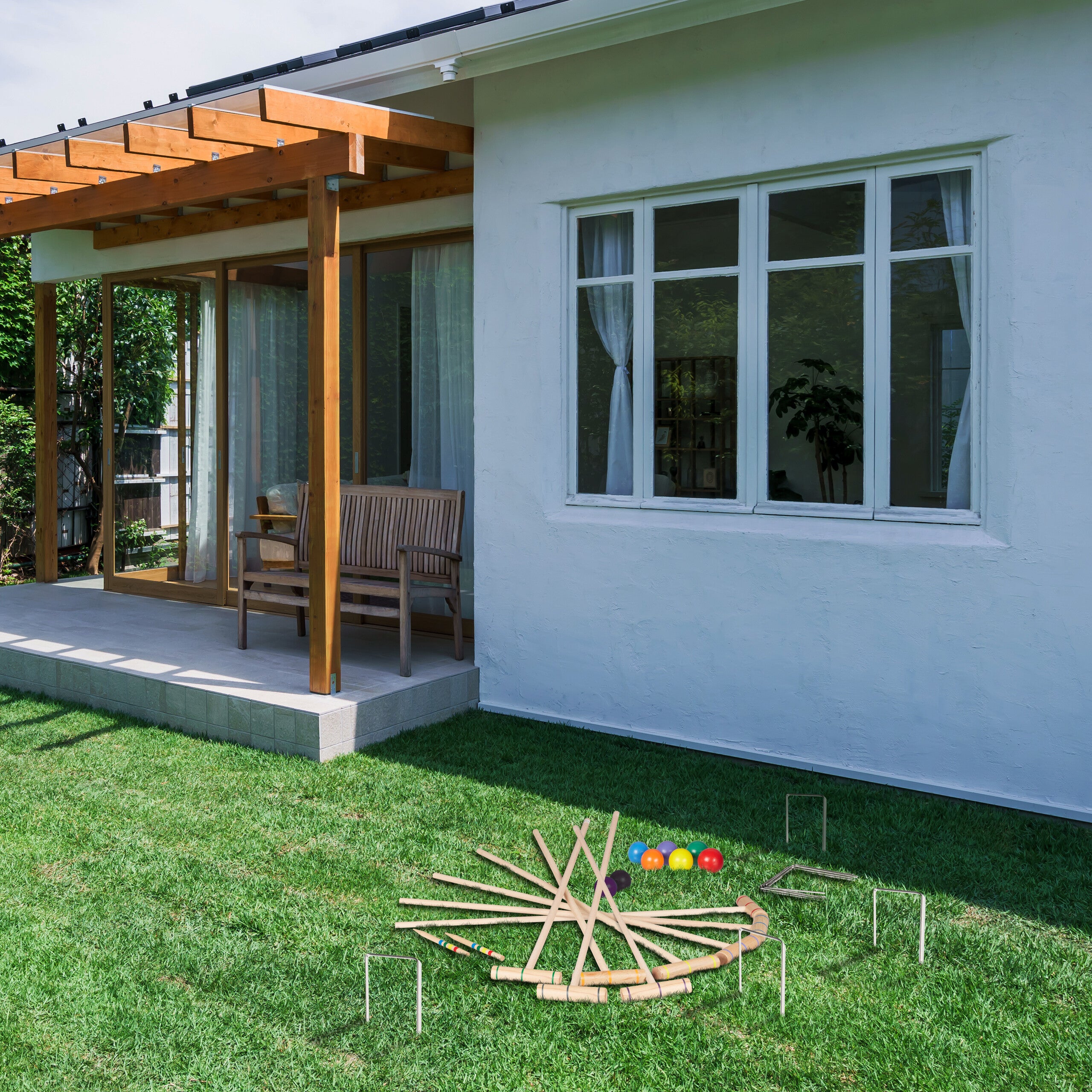 Jeu de croquet, 8 joueurs, enfants et adultes, set complet avec sac, maillets, multicolore, Relaxdays - 2