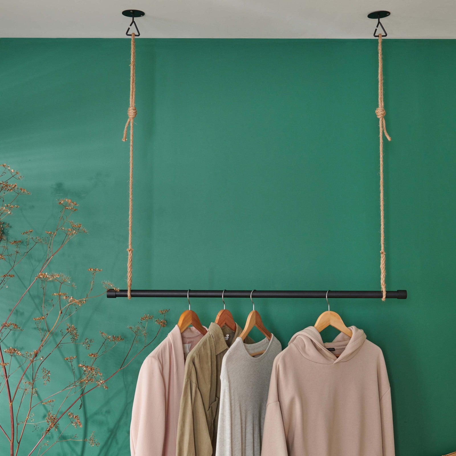 Penderie suspendue bois L100cm noir avec corde LEXY - 3