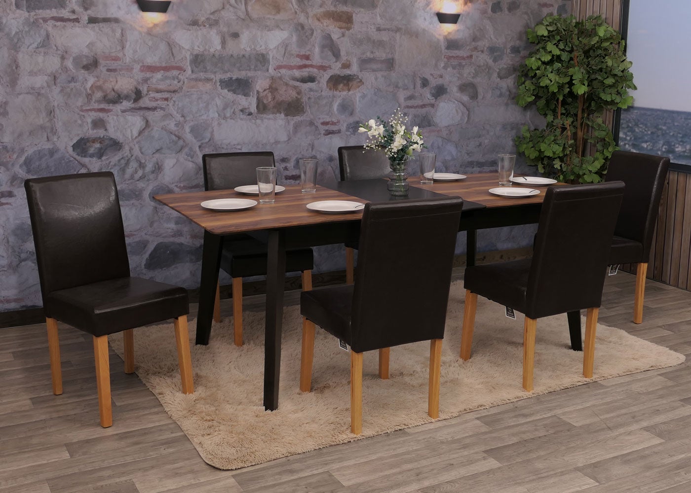 Lote de 6 sillas de comedor Silla de cocina Littau ~ polipiel, marrón, patas claras - 3