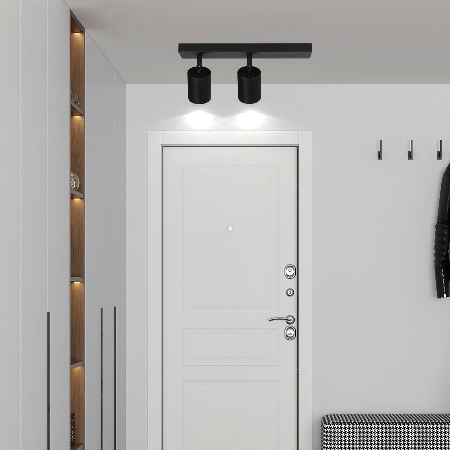 NETTLIFE 2 Focos Max.25w GU10 Lámpara de Techo LED Negra Lámpara de Moderna Lámpara de Pared Industrial Giratoria de 350 ° para Dormitorio - 8