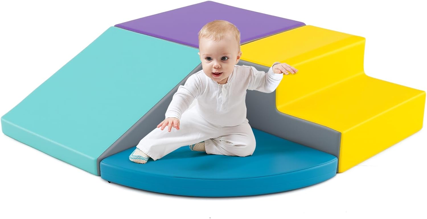 4 Szt. Tor Przeszkód dla Niemowląt, Moduł Motoryczny z Pianki EPE, Pokrycie ze Sztucznej Skóry, dla Dzieci Powyżej 3 Lat (Niebieski + Fioletowy)