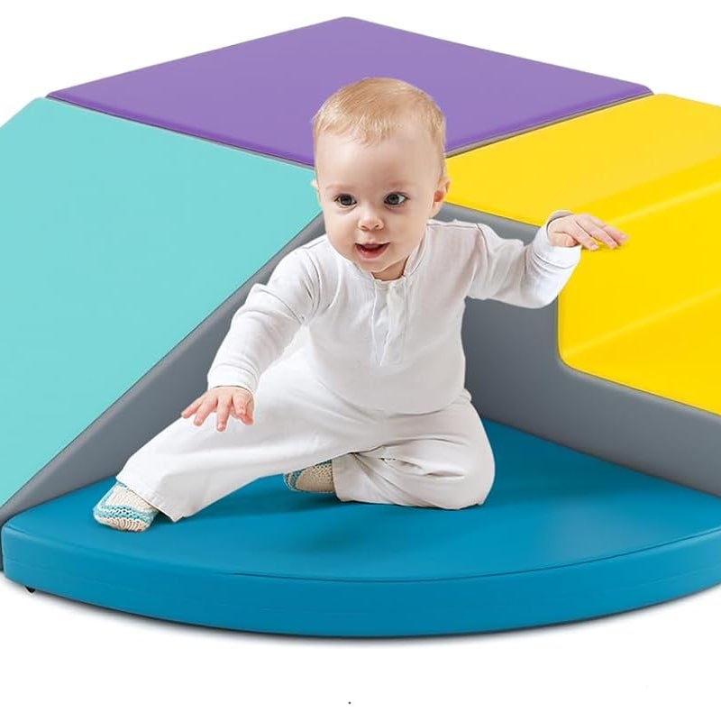 4 Szt. Tor Przeszkód dla Niemowląt, Moduł Motoryczny z Pianki EPE, Pokrycie ze Sztucznej Skóry, dla Dzieci Powyżej 3 Lat (Niebieski + Fioletowy)