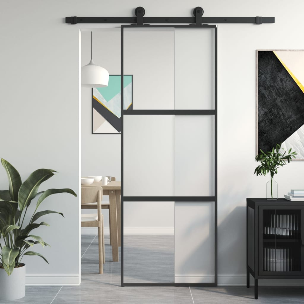 Puerta corredera | Puerta de la cocina vidrio templado y aluminio negra 76x205 cm CFW31209 - 2