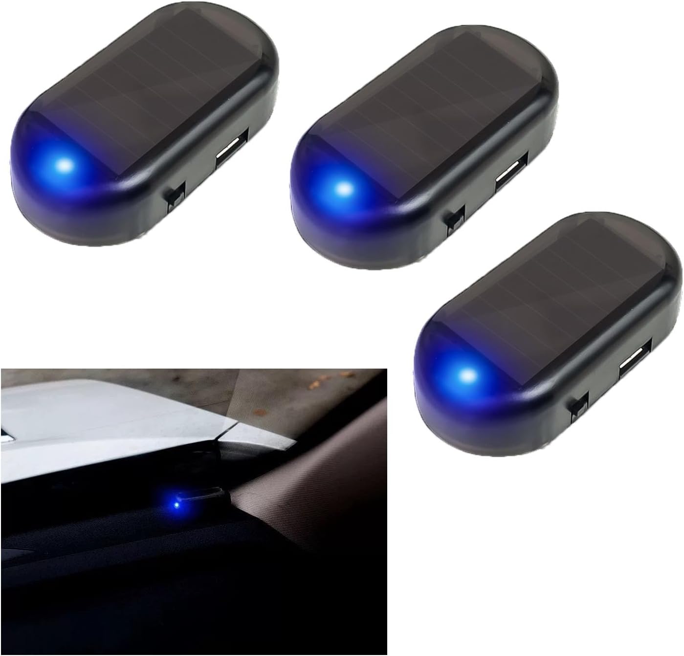 Alarme Solaire Factice Pour Voiture – LED Clignotante Bleue – Simule Une Alarme Pour Dissuader Les Voleurs La Nuit