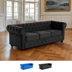 Casa Padrino Fauteuil à Oreilles Chesterfield de Luxe Noir Vintage