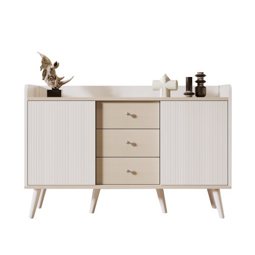 Credenza a tre cassetti con raffinate venature del legno. credenza moderna color legno per camera da letto e soggiorno,con ripiani portaoggetti. l 117