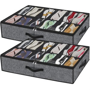 Lot De 2 Bacs De Rangement Sous Lit - Gris, 10 Cm De Haut - Avec Couvercles