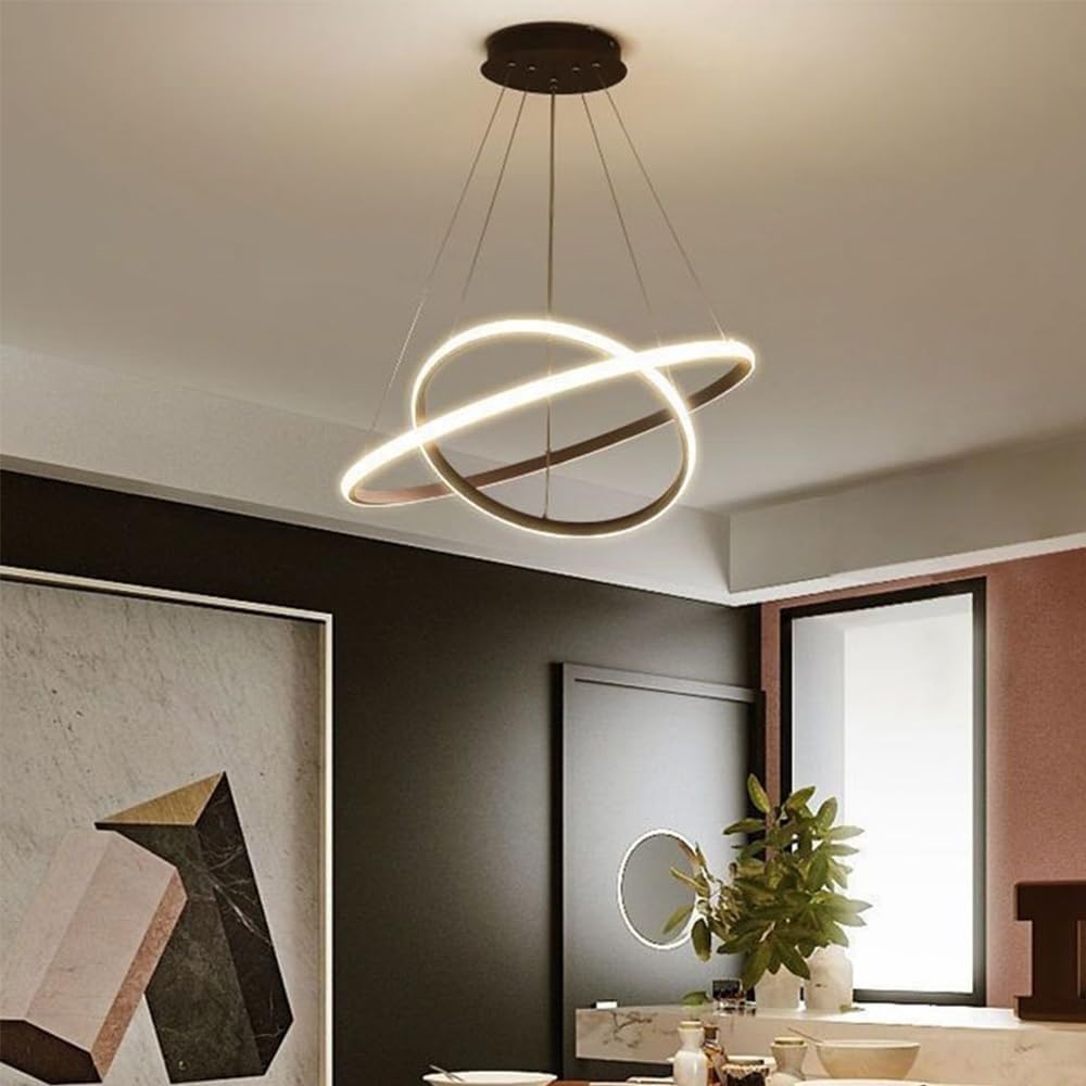 COMELY Suspensions d'éclairage Intérieur -Lustre LED Moderne D 20+40cm - Noir - Lumière blanche 32W 3600LM 6500K - Réglable en hauteur - 4