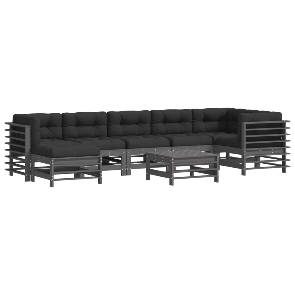 Salon de jardin 8 pcs avec coussins gris bois massif vidaXL - 2