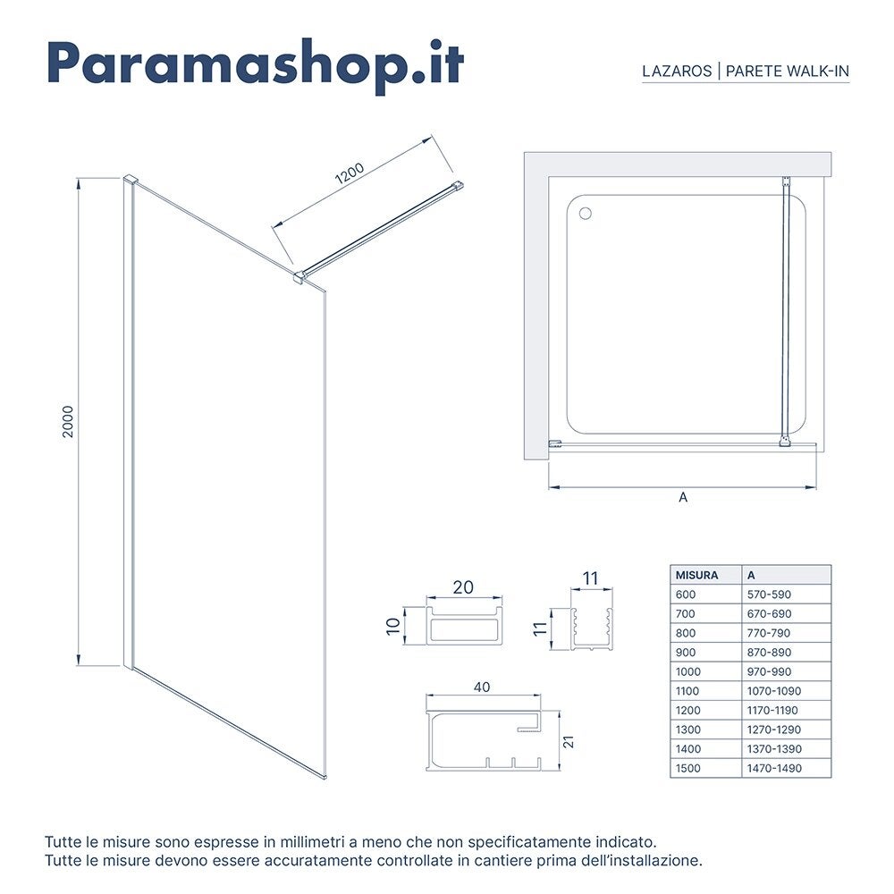Paroi de douche walk-in 140 cm 8 mm transparente anti-calcaire h200 | Lazaros - 9