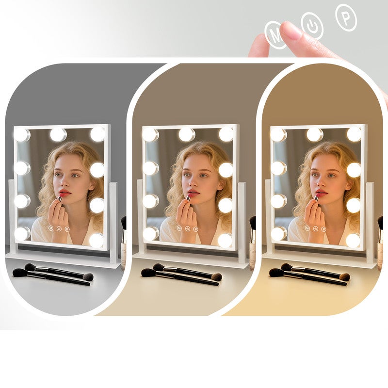 Miroir de maquillage Hollywood avec 9 lumières - 30 x 25 cm - Noir | Leroy Merlin