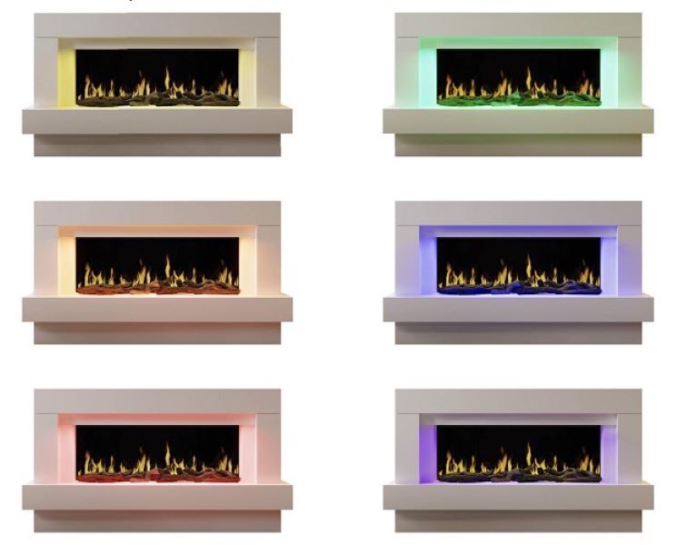 CHEMIN'ARTE - Chimenea eléctrica de suelo Linéa blanca - Efecto llamas LED - WIFI - Mando a distancia - Sonido de crepitar - Calefacción 2000W - 3