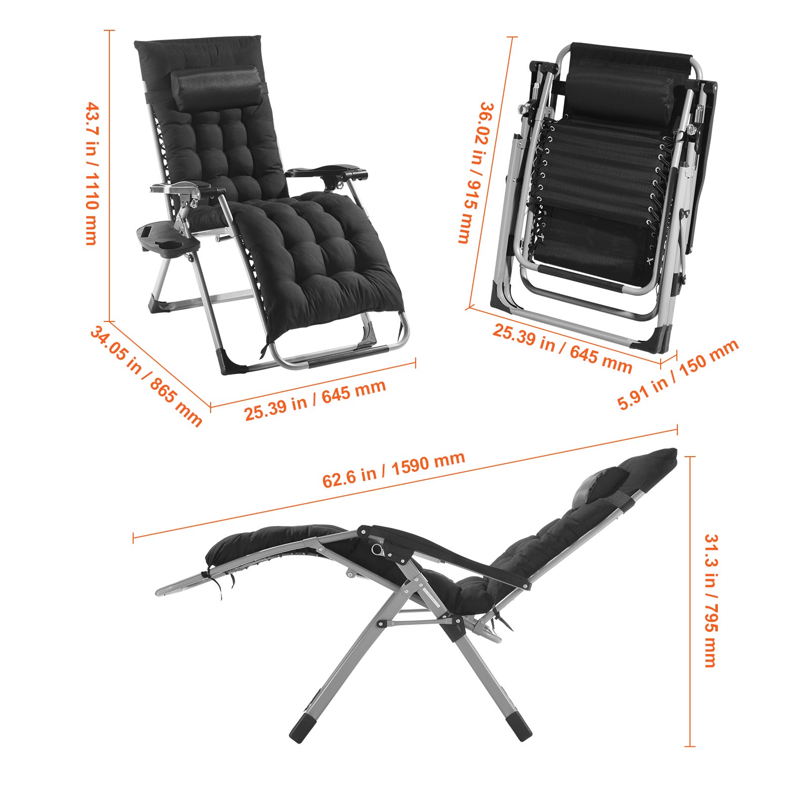 Fauteuil de jardin sans coussin None en Aluminium Noir - 2