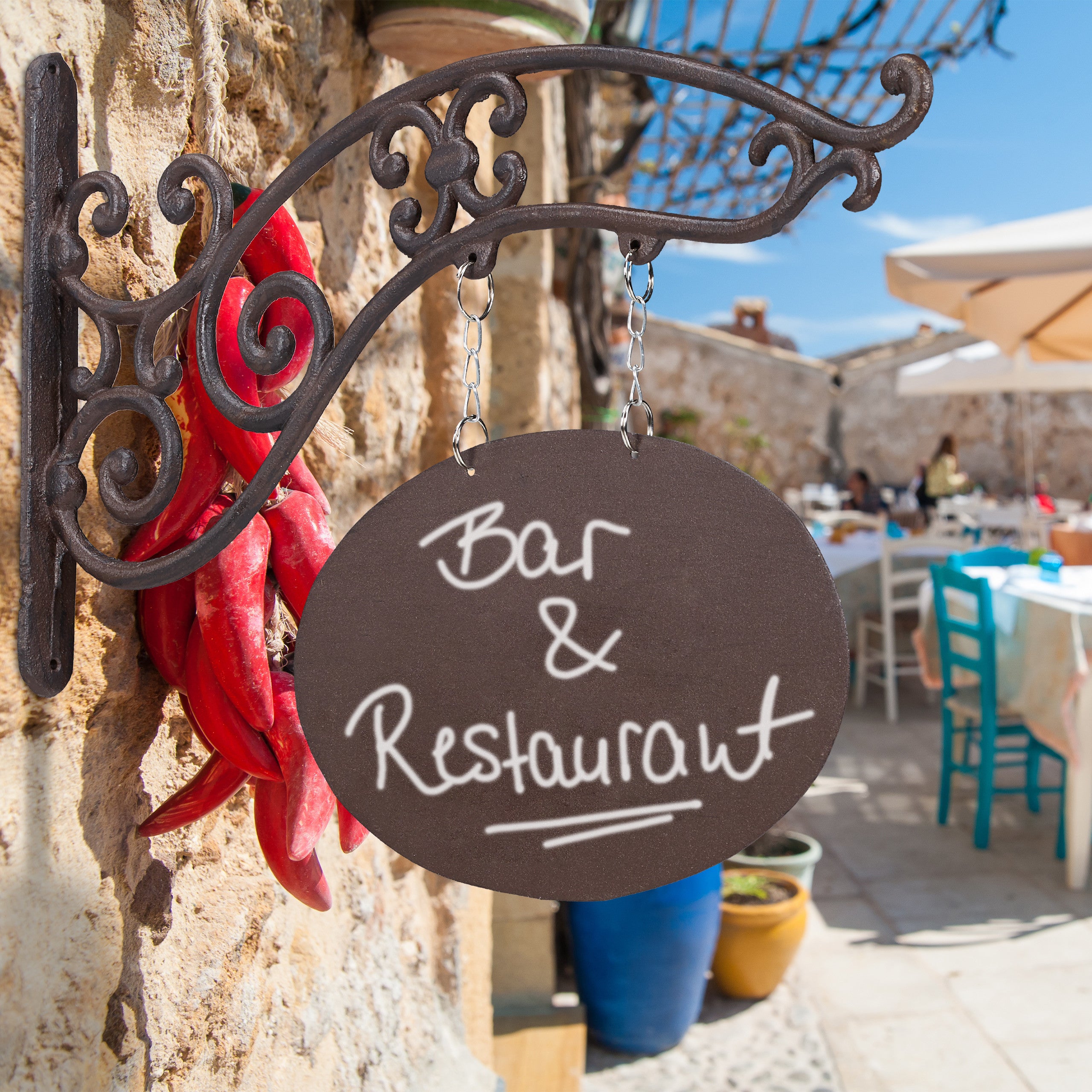 2x Insegna Negozio, Cartello a Bandiera dal Design Antico, da Scrivere, a Braccio, Ghisa, Bar & Attività, marrone - 2