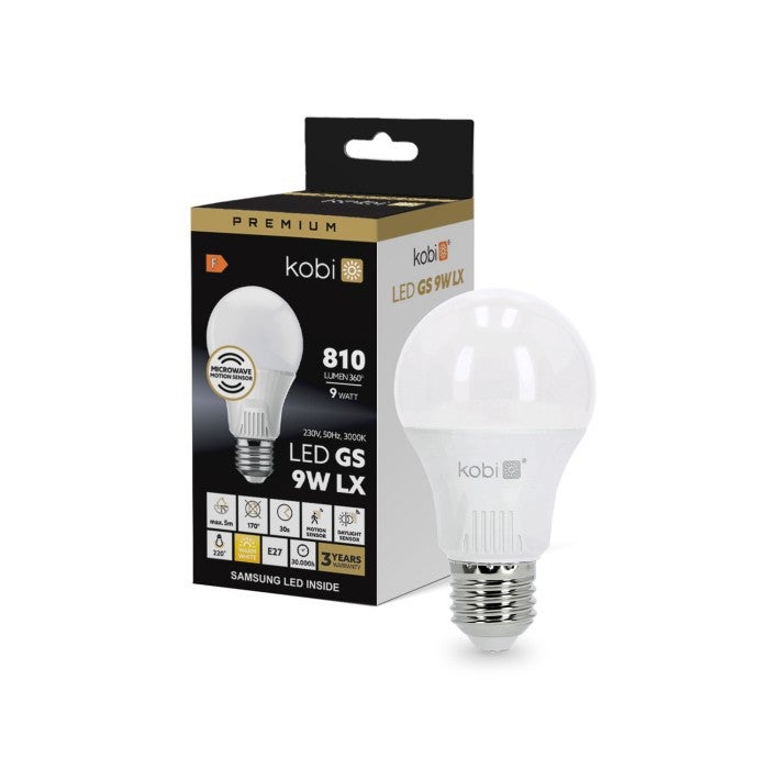 Żarówka LED E27 9W czujnik ruchu mleczna Ciepła biel 3000K 810lm Kobi
