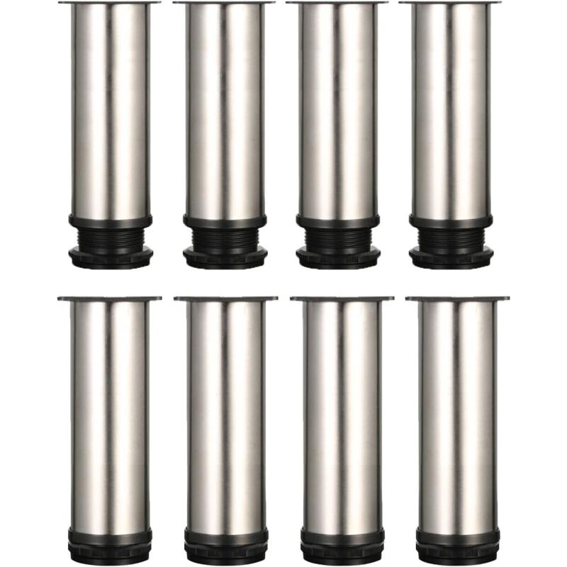8 picioare reglabile din oțel inoxidabil periat, înălțime 150-165 mm. Pentru mese, paturi și canapele. Robust, stabil și ușor de asamblat. Durabil.