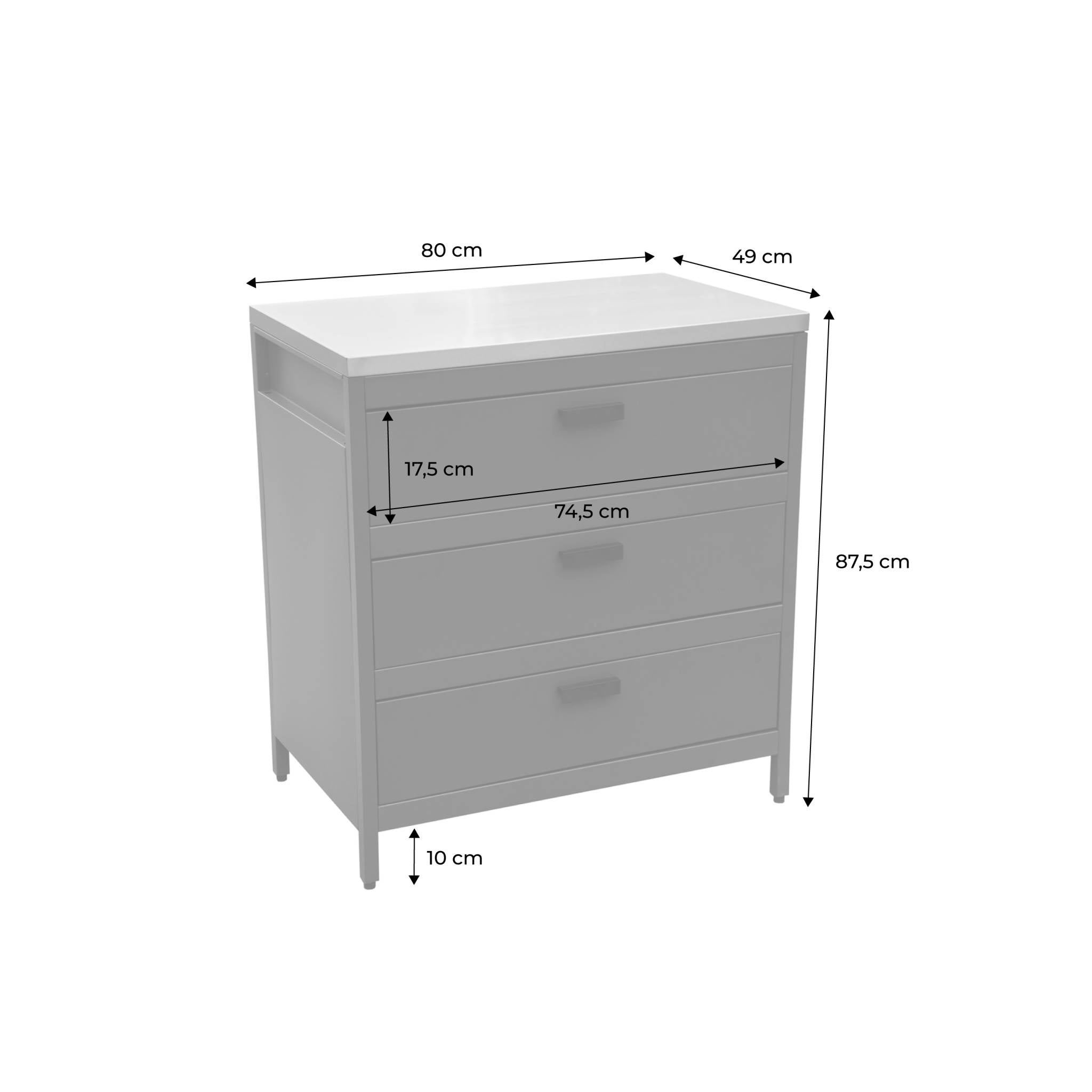 Cozinha externa em aço com 3 gavetas, 80cm, Naxos, Bege, 80x49x87.5 cm - 4
