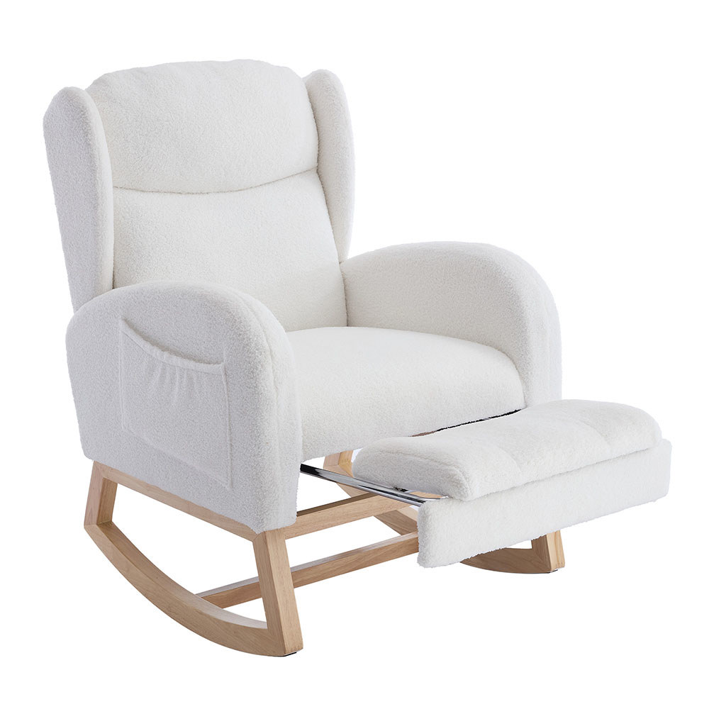 Fauteuil allaitement à bascule Structure bois repose-pieds réglable blanc avec poche - 2